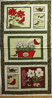 23" X 44" Panel Christmas Cardinals Chickadees Birds Poinsettias Narcissus Flowers Floral Plants Pine Cones Holly Berries Festive Holiday Nature's Gift Deb Strain Cotton Fabric Panel (19460-11)