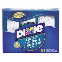 Dixie CM168CT Combo Pack, Tray/White Plastic Utensils, 56 Forks, 56 Knives, 56 Spoons, 6 Packs