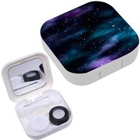 Portable Contact Lens Case Box Travel Kit Mirror + Bottle + Tweezers Container Holder [ Dark Space Nebula Stars ]