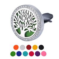 HOUSWEETY Car Air Freshener Aromatherapy Essential Oil Diffuser - Tree of Life Stainless Steel Locket,11 Refill Pads (with Diamond-30mm)