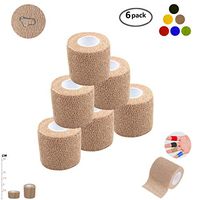 Self Adherent Wrap Tape Medical Cohesive Bandages Flexible Stretch Athletic Strong Elastic First Aid Tape for Sports Sprain Swelling and Soreness on Wrist and Ankle 6 Pack 2Inch X 5Yards(Beige)