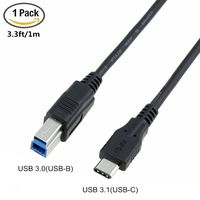 USB 3.0 Printer Cable, USB 3.1 Type C (USB-C) to USB B Printer Cable for Apple New MacBook 12 Inch, Nokia N1, Tablet, Mobile Phone and Other Type-C Supported Devices (3.3ft/1m, Black)