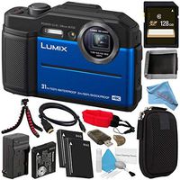 Panasonic Lumix DC-TS7 DC-TS7A Digital Camera (Blue) + DMW-BLC13 Lithium Ion Battery + External Rapid Charger + 128GB SDHC Card + Small Case + Deluxe Cleaning Kit + Flexible Tripod Bundle