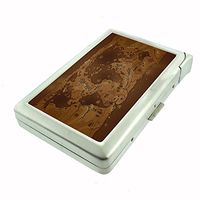 Perfection In Style Metal Cigarette Case with Built in Lighter Vintage World Maps Design 010