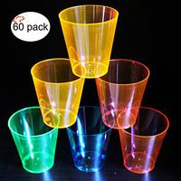 TigerChef 2 Oz Shot Cups Hard Plastic Cups In Neon Glow In The Dark Under Blacklight Party Drinking Cups Disposable Reusable Party Supply Holiday Décor (2 Oz Shot Cups, Assorted)