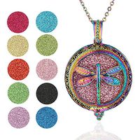 Soleebee Aromatherapy Essential Oil Diffuser Necklace Stainless Steel Locket Pendant Necklace 19.7'' Perfume Necklace with 10 Felt Pads (Colorful Dragonfly)