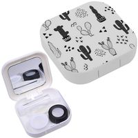 Portable Contact Lens Case Box Travel Kit Mirror + Bottle + Tweezers Container Holder [ Cactus Repeating ]
