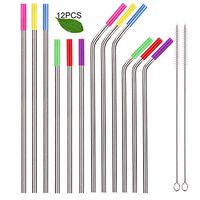 Oceanwaves Stainless Steel Straws: 12-Pack Reusable Metal Drinking Straws for 20 Ounce ,30 Ounce Yeti Tumbler Rambler RTIC Ozark Trail With 12 Silicone Tips and 2 Cleaning Brushes