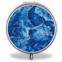 FEEDIY Round Silver Pill Box Pocket 2.1 inches Medicine Tablet Holder Organizer Case for Purse - Blue-Marble