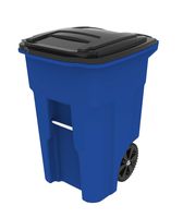 Toter 025548-R1705 Residential Heavy Duty Two Wheeled Trash Can with Attached Lid, 48 Gallon, Blue
