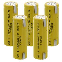5x Exell A Size 1.2V 1400mAh NiCD Rechargeable Batteries with Tabs for medical instruments/equipment, electric razors, toothbrushes, radio controlled devices, electric tools