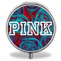 Compact 3 Compartment Medicine Case,IMLONE Customized Pink Blue Flower Watercolor Pill Organizer Metal Pill Box Pill Container for Purse, Travelling and Daily Needs