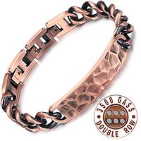Rainso Mens Adjustable Double Row 3500 Gauss 99.95% Pure Copper Magnetic Therapy Bracelet Pain Relief