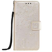 Miagon Embossing Case for Huawei Honor 10 Lite,Premium Leather Flip Wallet Cover with Butterfly Cat Flower Pattern Design,Gold