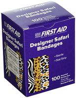 American White Cross Designer Adhesive Bandages, Sterile, Designer Safari, 3 per 4" x 3", 100 per Box, 12 Box per Case (Pack of 1200)