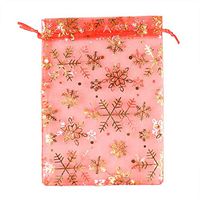 SUNGULF 50pcs Organza Pouch Bag Drawstring 5"x7" 13x18cm Strong Gift Candy Bag Jewelry Party Wedding Favor (Red Snowflake)
