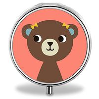 Bear Pill Case, Round Stainless Drug Organizer Container Medicine Cover for Pocket Daily&Weekly