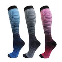 Compression Socks Women & Men 20-25 mmHg (1/3/6 Pairs), Best Athletic & Medical Running Flight Travel Pregnant (A2-Colored stripes 2（3 Pairs）, Small / Medium)