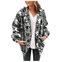 HNTDG Womens 2019 New Winter Warm Plush Coat Camouflage with Pockets Zip Open Front Outwear Coat