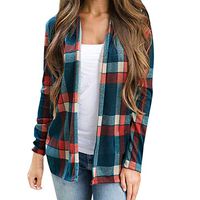 Women's Cardigan Coat,Ladies Plaid Printed Casual Long Sleeve Jackets Outerwear
