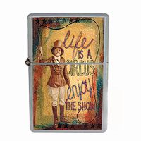 Perfection In Style Wind Proof Dual Torch Refillable Lighter Vintage Circus Design 014