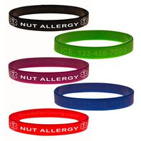 Custom Nut Allergy ID Bracelet Wristband Combo - 5 Pack - 7 Inches - Youth - Black Blue Green Red Purple