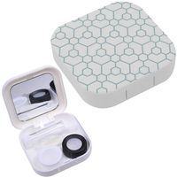 Portable Contact Lens Case Box Travel Kit Mirror + Bottle + Tweezers Container Holder [ Geometric Lines ]