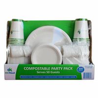 eco Kloud Party Pack with Compostable Large & Small Plates, Cutlery, Cups - Serves 50 Guests (300 Pieces)
