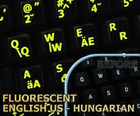 Glowing fluorescent Hungarian - English keyboard stickers