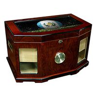 Large Premium Desktop Humidor - Glass Top - Flag of Guatemala (Guatemalan) - Soccer Design - 300 Cigar Capacity - Cedar Lined with Two humidifiers & Large Front Mounted Hygrometer.