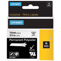 DYMO 18484 Rhino Permanent Poly Industrial Label Tape, 3/4-Inch x 18 ft, White/Black Print
