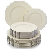 Silver Spoons 1840X6 Deluxe Disposable 240 PC DINNERWARE Set Dinner 120 Dessert Plates, Servings, Ivory
