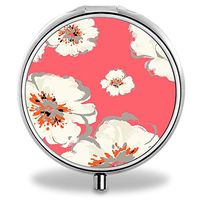 Flower Pill Case, Round Stainless Drug Organizer Container Medicine Cover for Pocket Daily&Weekly