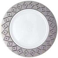 Posh Setting Imperial Collection 10 Pack China Look 7.25 Inch White/Silver Plastic Salad/Appetizer Plates, Fancy Disposable Dinnerware