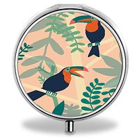 Custom Pill Case, Bird Round Compact 3 Metal Portable Pill Container for Daily Use