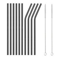 TDGOM 5 Color 12-Pack Stainless Steel Metal Straws Reusable with 2 Cleaning Brushes - Curved Drinking Straws for 20oz Tumblers Dishwasher Safe (Black)