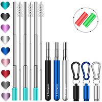 Reusable Straw,Sunnywoo 3 Pack Collapsible Straw Stainless Steel Drinking Straw Portable Telescopic Straw with Case.