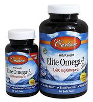 Carlson - Norwegian Elite Omega-3 Gems Fish Oil Professional Strength Lemon Flavored 1600 mg. - Bonus Pack 90 + 30 Softgels