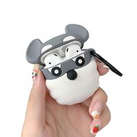 ICI-Rencontrer 3D Cute Schnauzer Design Airpods Case Creative Lucky Dog Animal Wireless Earphone Soft Silicone Anti-Scratch Shockproof Protector For Airpods 1 & 2 With Carabiner