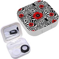 Portable Contact Lens Case Box Travel Kit Mirror + Bottle + Tweezers Container Holder [ Zebra Flowers ]