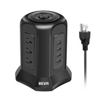 Desktop Power Strip Tower USB - BEVA 10 ft Surge Protector Power Strip Tower with 4 USB Ports 9 Outlets,Switch Control Power Outlet Strips Charging Station Long Extension Cable for Office and Home (Renewed)