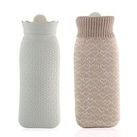 Hot Water Bottle Premium Food Grade Silicone Water Bag Can be Heated in The Microwave Oven with Knit Cover, Great for Quick Pain Relief, Hot and Cold Therapy by Bellagione (Gray-Long)