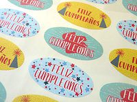 Pack of 30 Feliz Cumpleanos Spanish Espanol Birthday Greeting Stickers, Colorful Oval Self-Stick Labels for Cards, Envelopes, Craft, Decoration