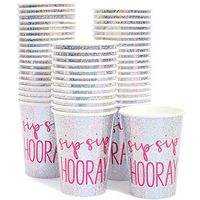 Sparkle and Bash Sip Sip Hooray Party Cups (50 Pack) Pink, Silver Glitter Foil