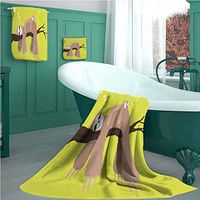 Sloth Premium Bamboo Cotton Bath Towels Set, Cartoon Mother Sleeping on Branch with Kid Sloth o Design Pattern Bathroom Set, Bath, Hand, Washcloth - Super Soft & Absorbent Fade Resistant Cotton Towels