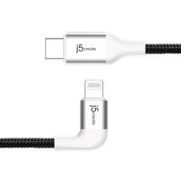 USB C to Lightning Cable - by j5create | 4ft iPhone Charger USB Type C Right Angle Plug Braided Cord | MFI Certified Power Delivery Fast Charge Works with Apple iPhone XR, XS, XS Max, X, 8 (White)