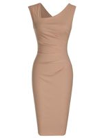 MUXXN Women's Camel Color Asymmetrical Neckline Sheath Tunic Vintage Prom Dress (Camel S)