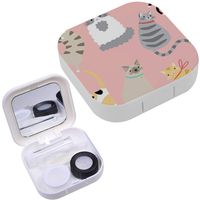 Portable Contact Lens Case Box Travel Kit Mirror + Bottle + Tweezers Container Holder [ Cute Cartoon Cats ]