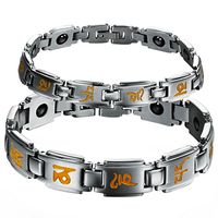 Buddhist Literal Titanium Stainless Couple Bracelet Inlay Magnetic Stone Anti-Fatigue and Anti-Radiation BraceletGift(One Pair)