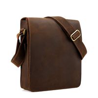 Kattee Vintage Cow Leather Flapover Messenger Bag Fit 10" Laptop (Brown, Small)